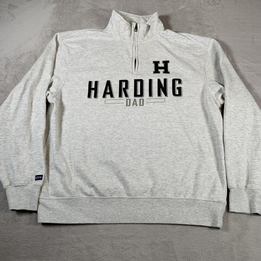 Jansport Harding Dad Pullover Sweater Mens XL Gray Quarter Zip College‎ Logo VTG